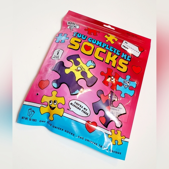 You Complete Me Valentine's Day Adult Unisex Crew Socks Size OSFM - Picture 1 of 4